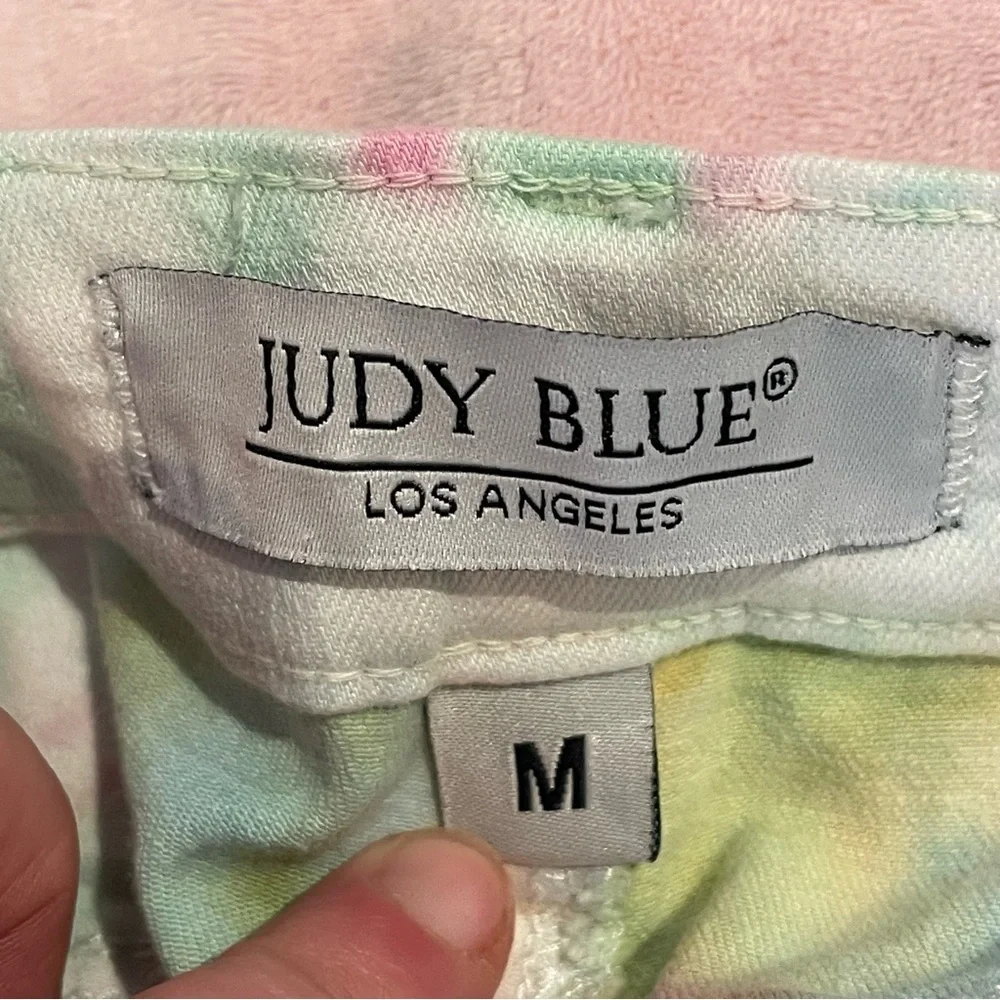 Judy Blue Mid Rise Tie Dye Cut Off Shorts Hippie Stretch Boho Y2K in Rainbow M - Picture 10 of 12